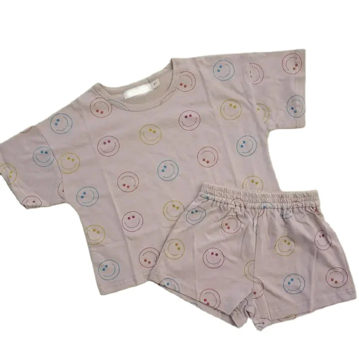 Summer Customized Baby Kids Short Sleeve Oversized Print Top Shorts Set Toddler Cotton Suit