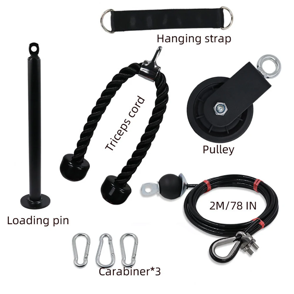 Home Gym Fitness Accessories Adjustable LAT and Lift Pulley System Triceps Pull Down Power Training Set With Pulley