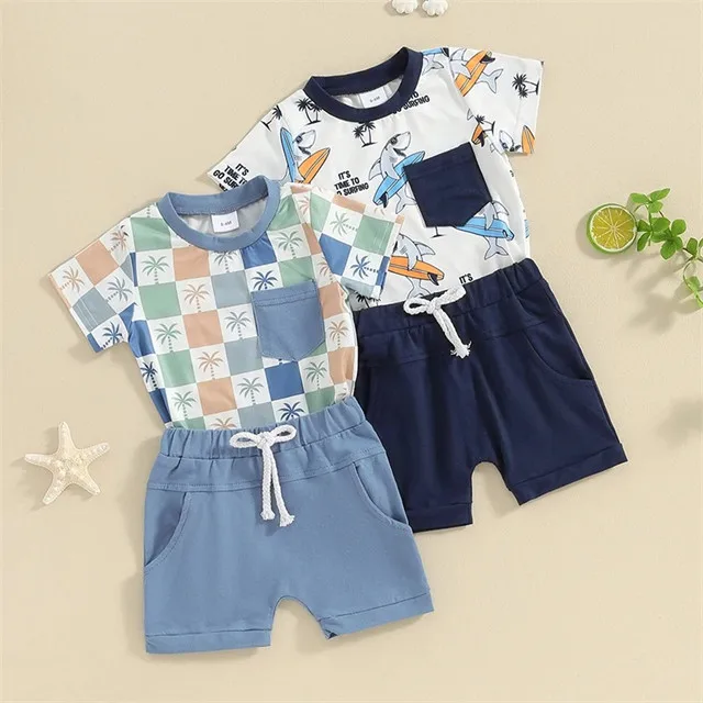 Beach Style Coconut Tree Outfit Summer  Infant Toddler Clothing Top Shorts Baby Boys Clothes Set