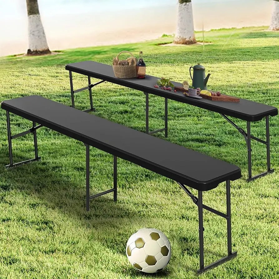 Outdoor Indoor 6FT Black Portable Plastic Folding Bench