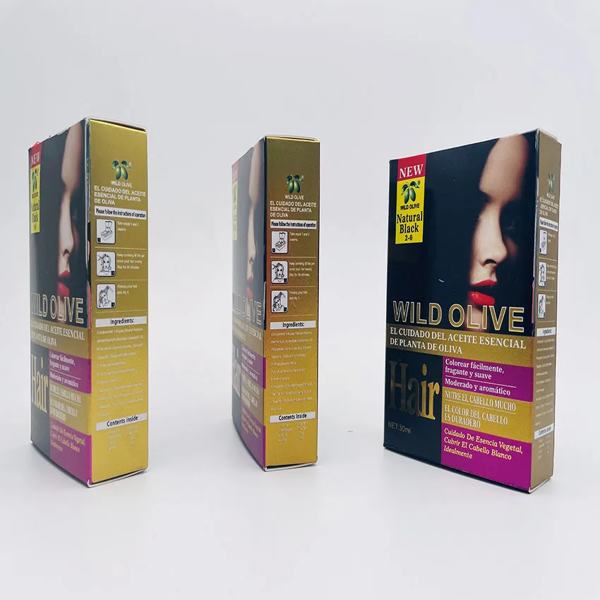 Manufacturer 30mlwildolive safe fixing color lock strong black hair dye wholesale