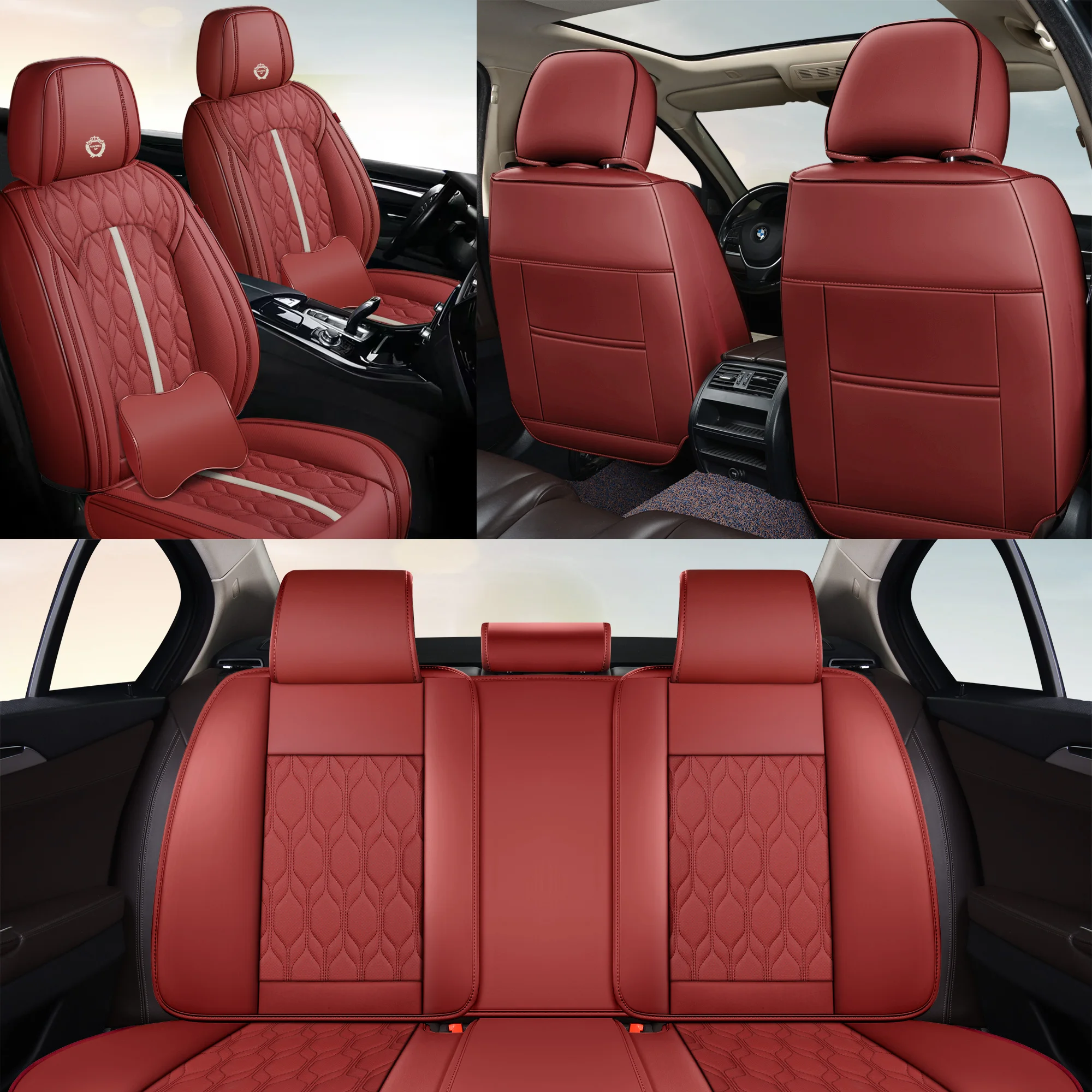 Universal Nappa PU Leather Sports-Style Car Seat Covers Full Set Protector for Most Cars SUVs Pick-up Trucks