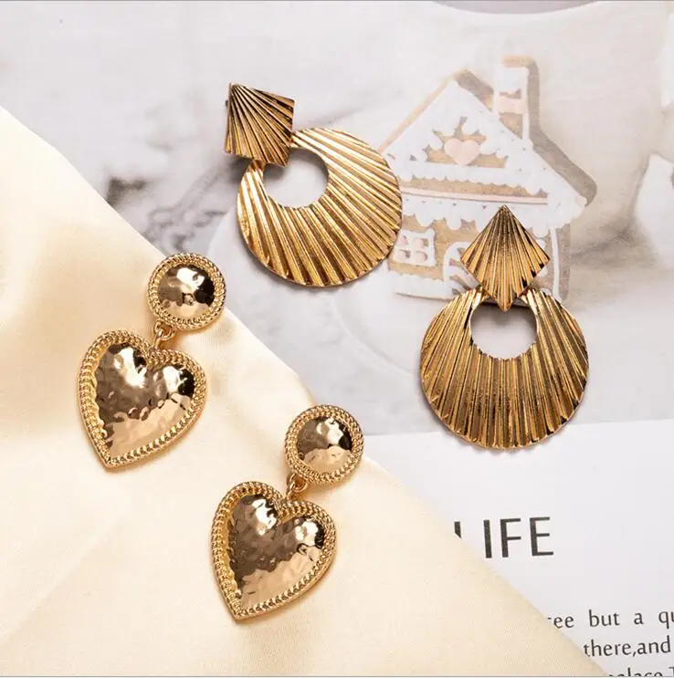 wholesale gold metal earrings jewelry big heart drop statement earrings