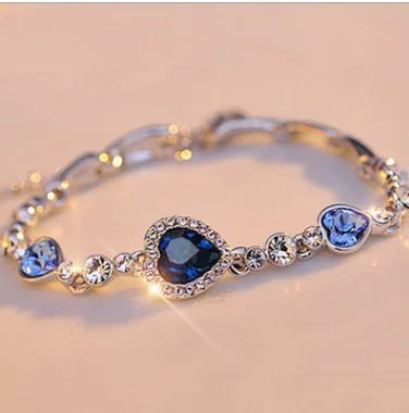 Fashion Ladies Full Rhinestone Bangle Ocean Heart Crystal Bracelet