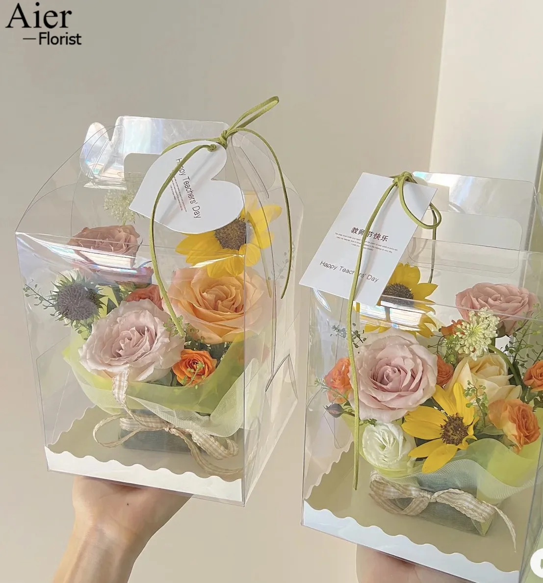 Aierflorist clear PET square packaging wedding cake box with window and transparent cup cake box for sale with handle