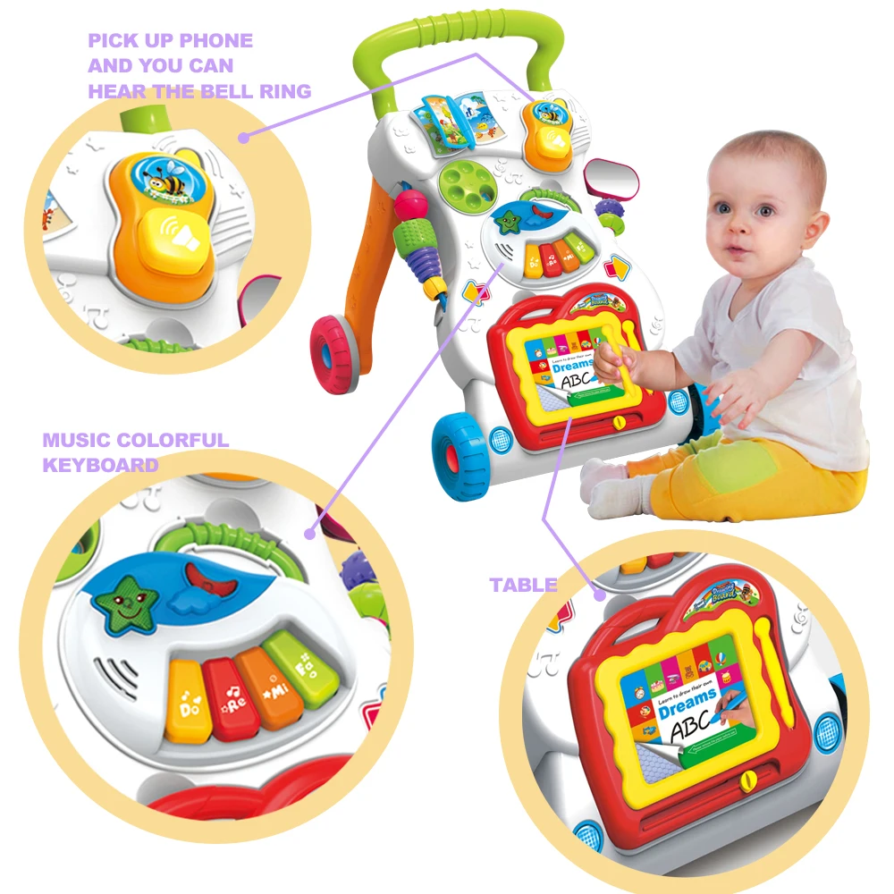 Huanger Early Education Toddler Gym Bebe Learning Roller Stroller Toys Baby Walker Music Multifunction