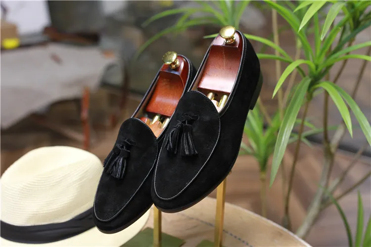 Italian retro custom logo light breathable slip-on penny cow suede genuine leather loafer casual walking style shoes for men