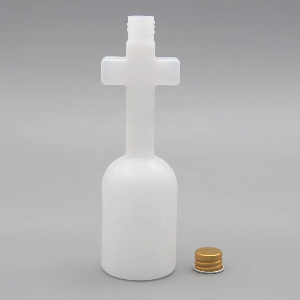 Eco Friendly Religious Design Cross Shape 4oz HDPE Plastic Holy Water Bottles With Spherical Lid