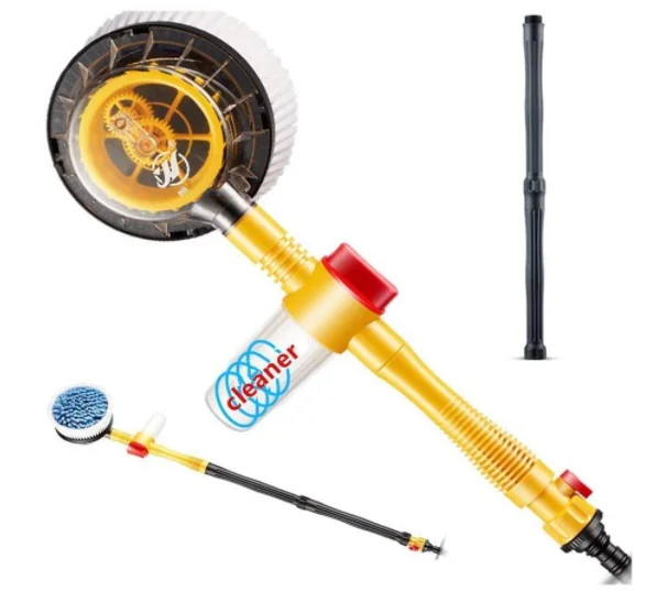 Rotating Car Wash Brush, High Pressure Car Foam Brush Rotating Automatic Sponge Hose Washing with Cleaner Cup Car Styling
