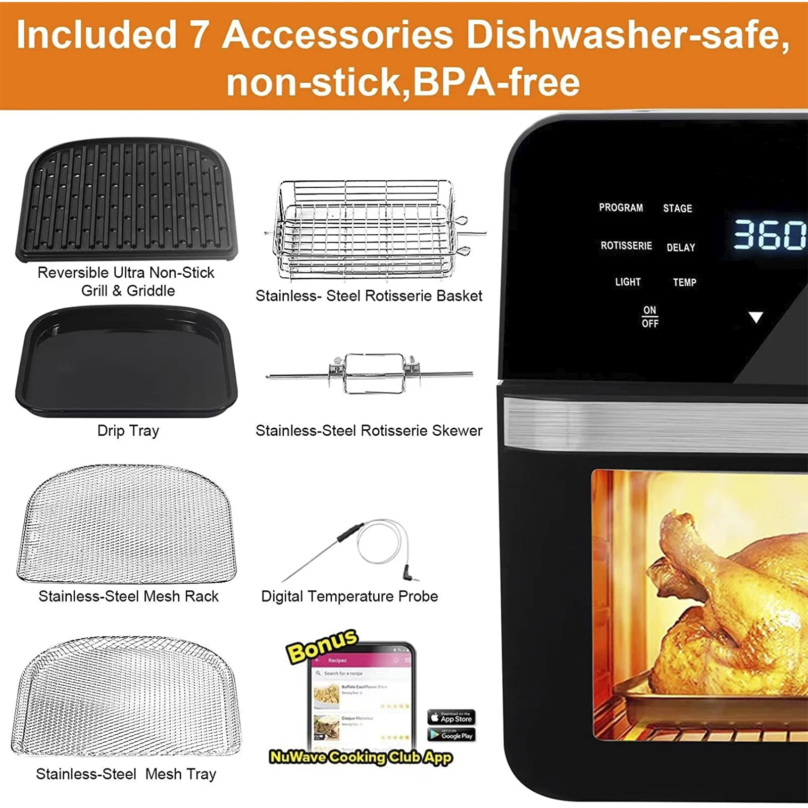 Dreeko 15.5Qt Air Fryer roster Oven X-Large Family Size Powerful 1800W 4 Rack Positions 100 Presets & 50 Memory