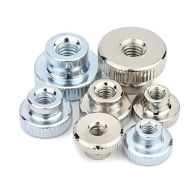 Customized knurled nuts CNC Parts High Precision Knurled Nut Fasteners M3.5 Iron C1215 Cross Thread Straight Knurled Thumb Nuts