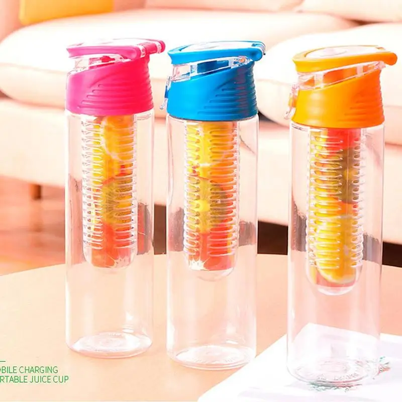 wholesale 700ML fruit infuser water bottle plastic sports cup with handle BPA free fruit infused water bottle tritan plastic