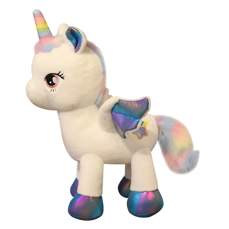 Custom Rainbow Unicorn Plush Toy Children Soft Standing White Unicorn Stuffed Animal with Wings Gifts for Girls