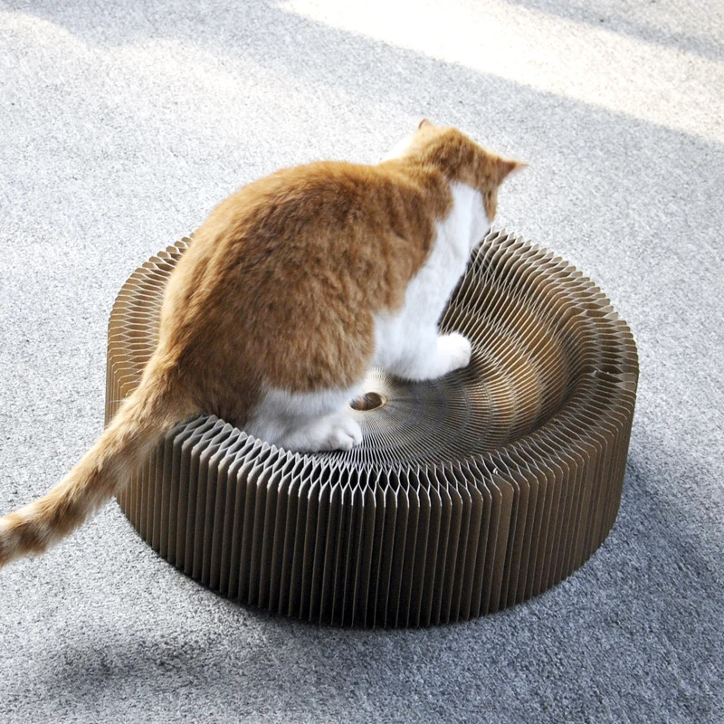 Factory Cheap Bowl Shape Paper Corrugated Folding Cardboard Cat Scratcher Cat Scratching Board Post With 3 Different Shapes