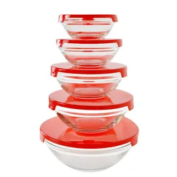 DG household 5-piece glass preservation bowls set kitchen round transparent glass bowl with cover