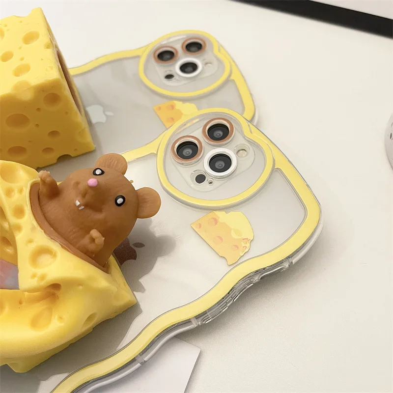 3D Cheese Mouse Toys Bracket Stand Phone Case For iPhone 13 12 11Pro Max XR XS Max Soft Silicone Cute Covers
