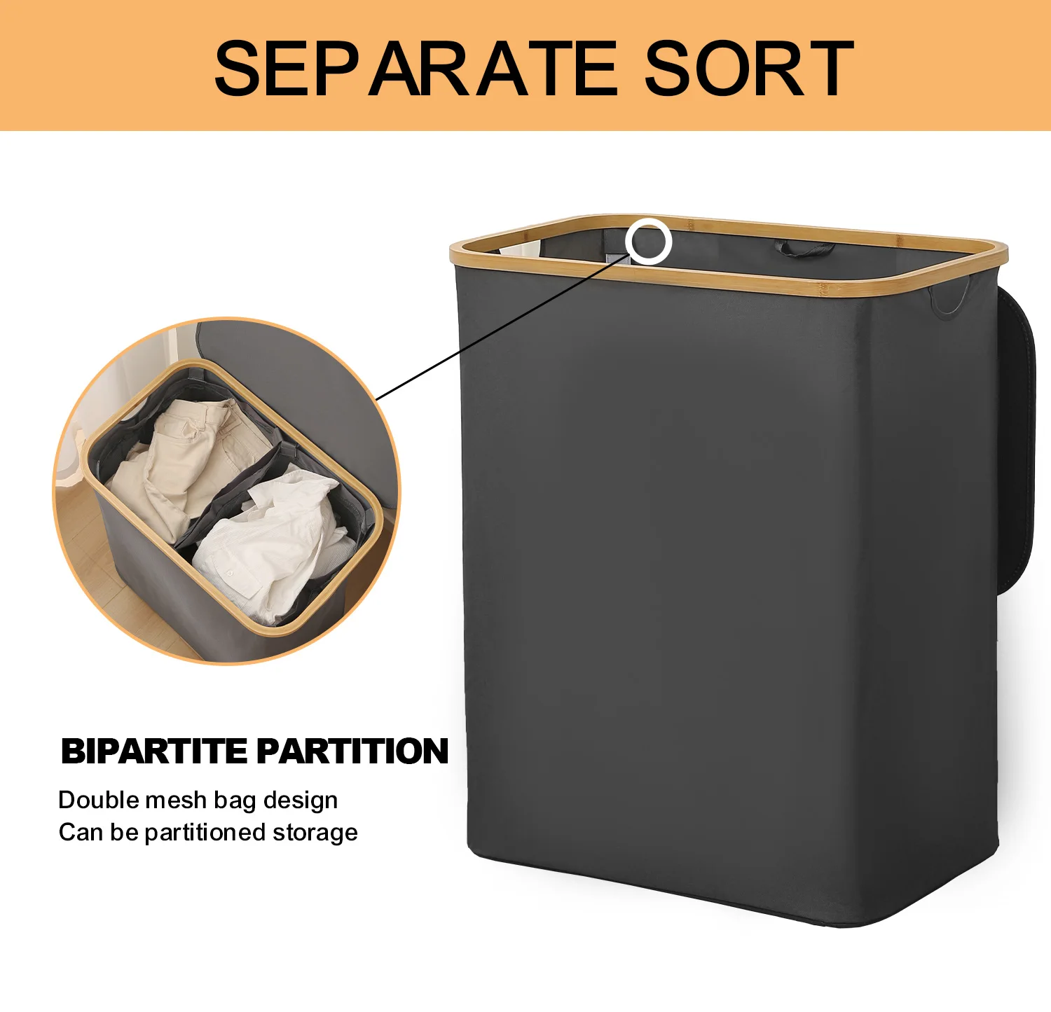 Laundry Basket With Lid 145L Large Bamboo Hamper With Removable Bag 2 Section Foldable Dirty Clothes Hamper for Laundry