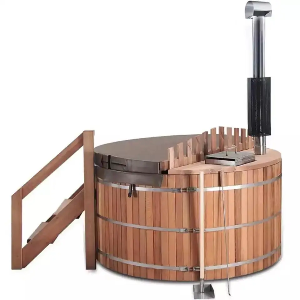 Outdoor 6 Person Wood Fire Cedar Wooden Home Spa Shower Hot Tub with Support Customization