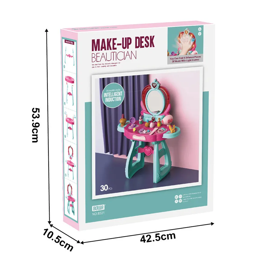 2024 New Smart Intelligent Induction Transform 5 Music Baby Girl Dressing Table Toy Set Princess Makeup Toy For Kids
