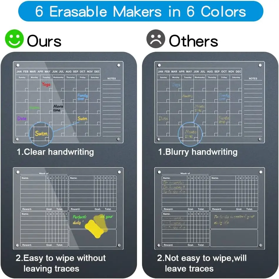 Factory Supply Hot Sales Customized Wholesale Monthly Weekly Daily Calendar Planner Magnetic Dry Erase Acrylic Whiteboard