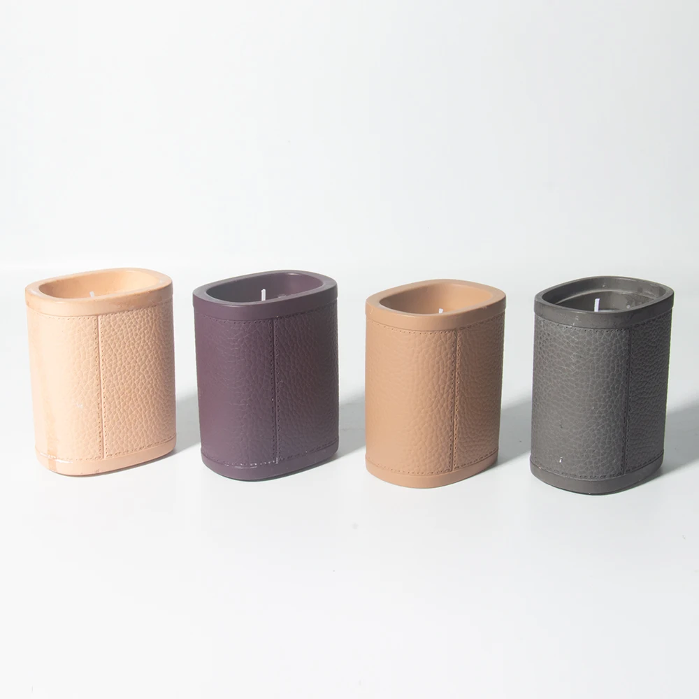 Luxury Leather Empty Effect Concrete Wholesale Candle Jars Candle Vessels Container Home Decor for Easter Silk Screen Printing