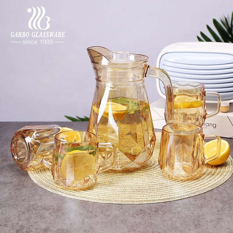 1200ml Pitcher with Convenient Handle and Lid Glass Carafe Set for Cold Drinks Juice Durable Glass Jug Set with 1 Jug 4 Cup