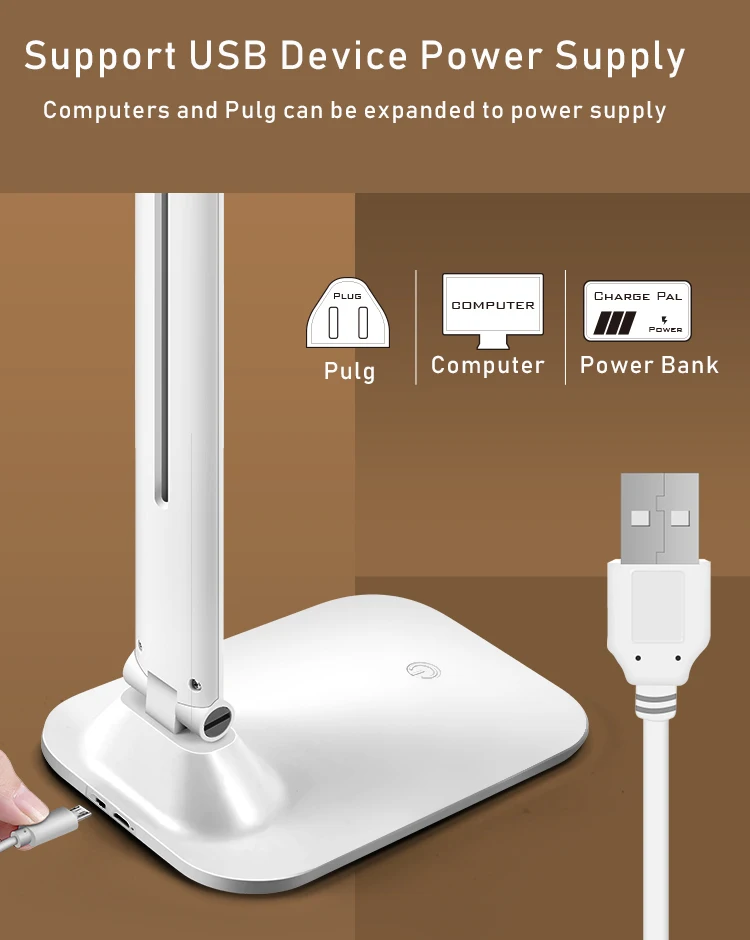 Simple Design Recharging Table Lamp 6000K Aluminium Working Lamp Battery Operated Reading Led Light