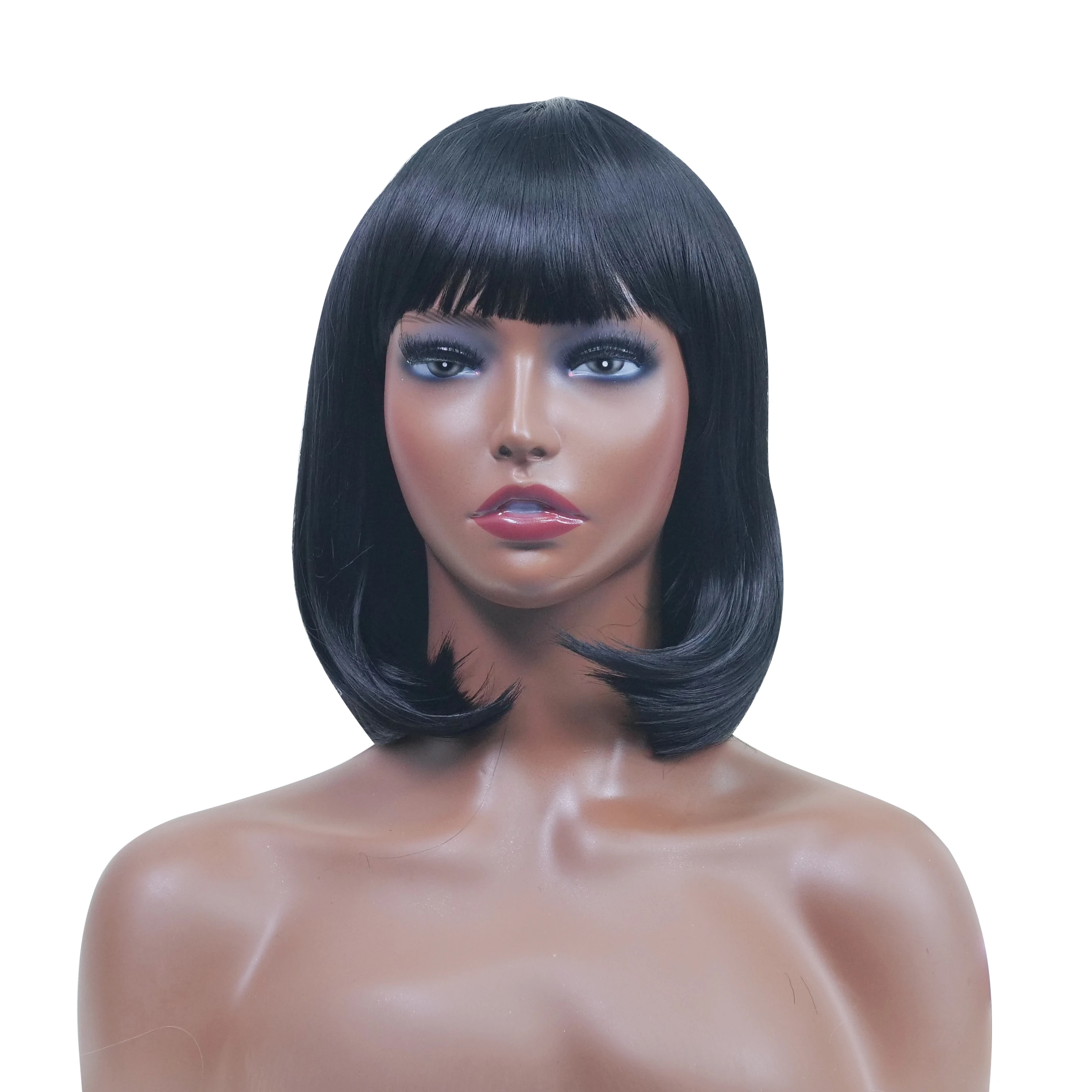 
 Парик из коротких черных волос с челкой, натуральный модный синтетический, милые цветные, для повседневной вечеринки, косплея, Хэллоуина, 14 дюймов  