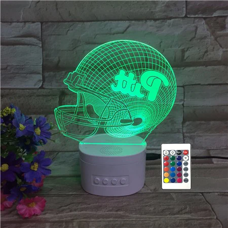 NFL team football helmet designs led 3d optical lamp wireress rechargeable bluetooth speaker lamp with remote