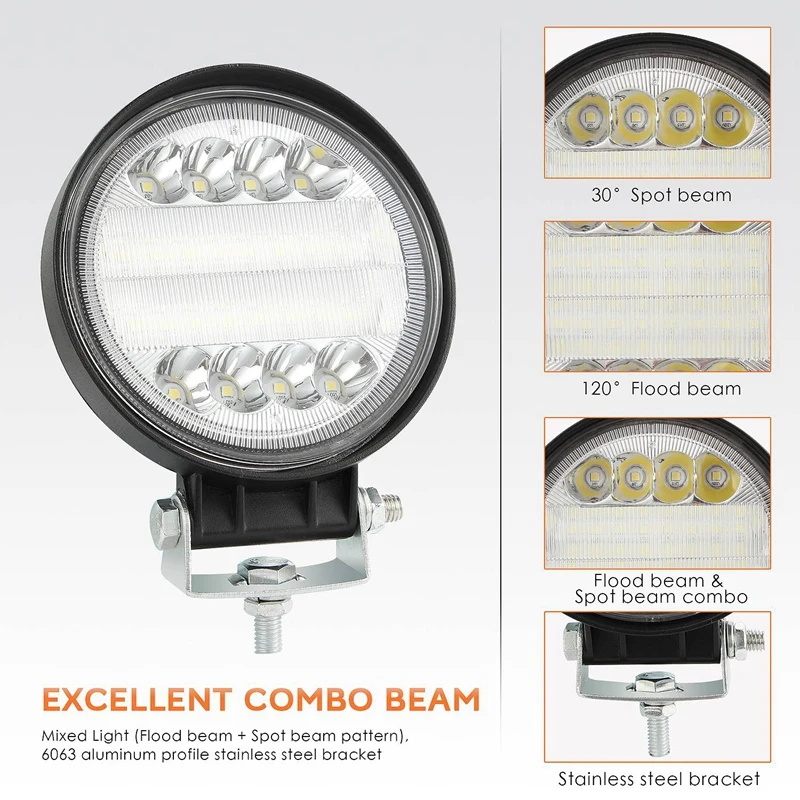 Car LED Work Lights Bar Off Road 72W Light Beam 4inch Combo Beam Additional Fog Light for SUV ATV Boat Tractor Working Lamp