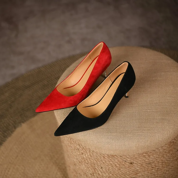 wholesale genuine leather women custom sheep skin pointed toe kitten high heel ladies shoes