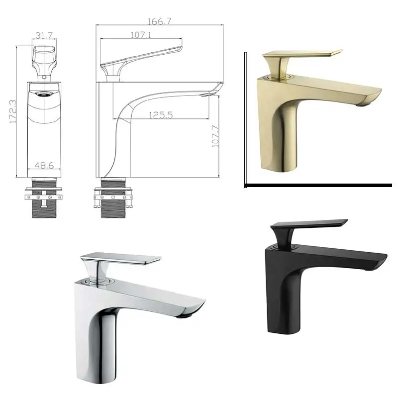 Web Celebrity Style Faucet Brass Basin Faucet Mixer Sink Taps Bathroom Brushed Grey Finish Basin Mixer