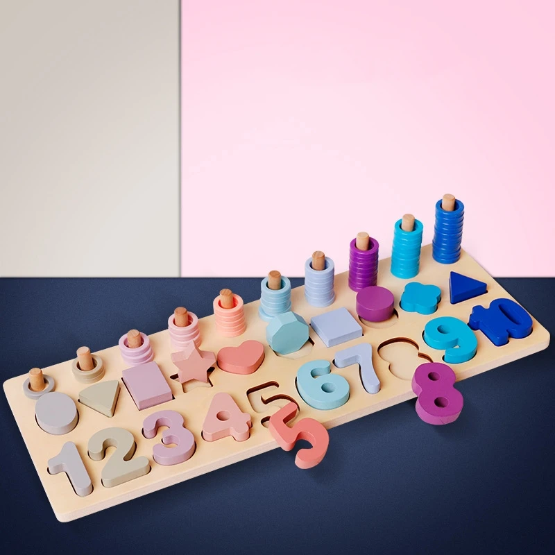 Multifunction Shape Matching Math Board Learning Maths Tool Number Shape Montessori Toys Wooden