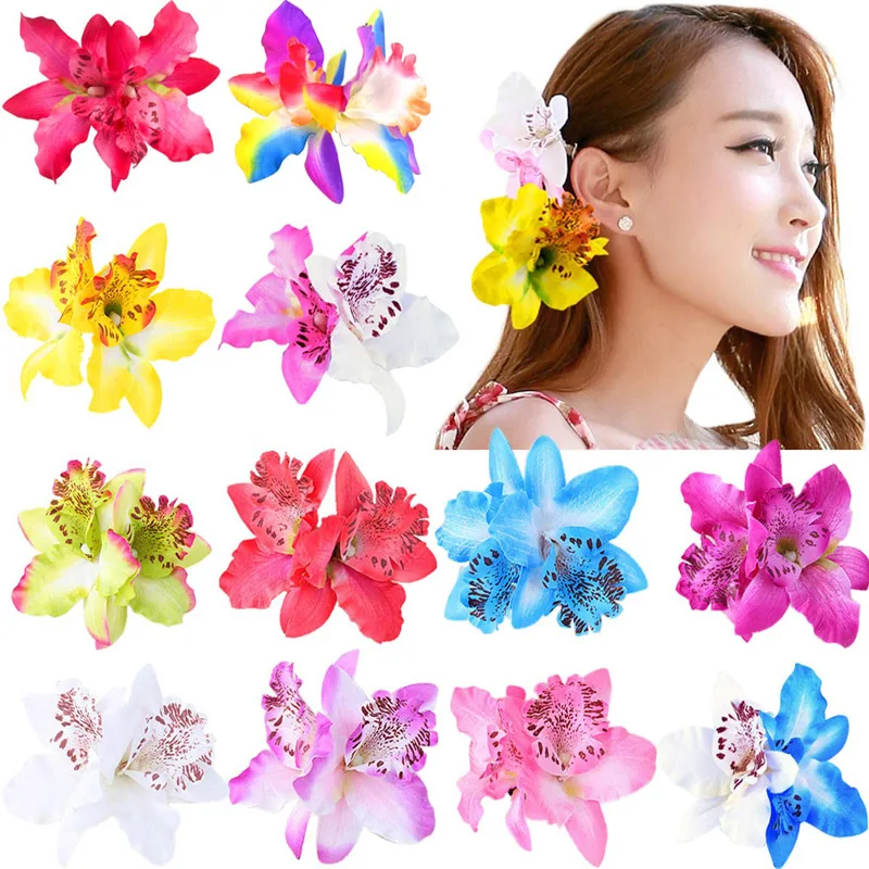 Multicolor Women Big Double Chiffon Orchid Flower Bohemian Flowers Hair Clip for Bridal Wedding Accessory Hairclip