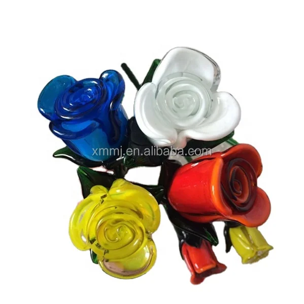 Hand Made Folk Art Glass Rose Home Decoration Long Stem Glass Tulip Murano Glass Figurine Modern Hand Blown Flower