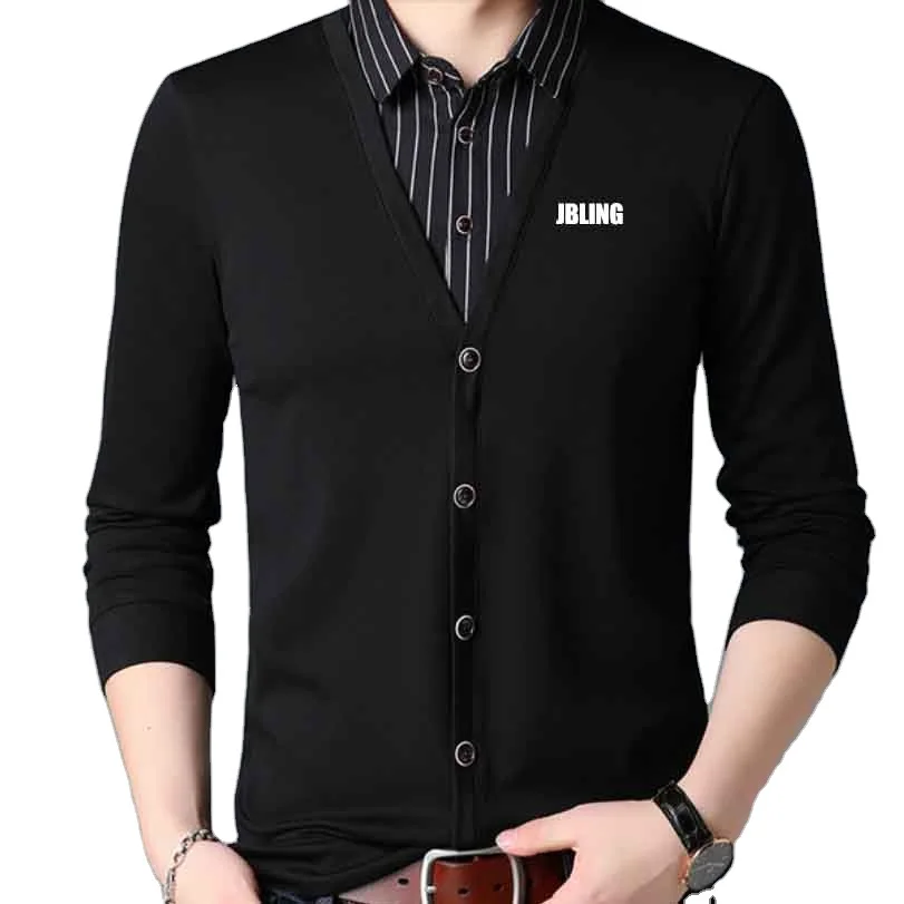 long sleeve  new style  v-neck false two t-shirts for men custom