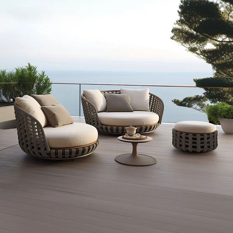 High Quality Modern Hotel Rope Outdoor Furniture Wicker Fabric Garden Patio Rattan Sofa Outdoor Sofa Set Garden Furniture