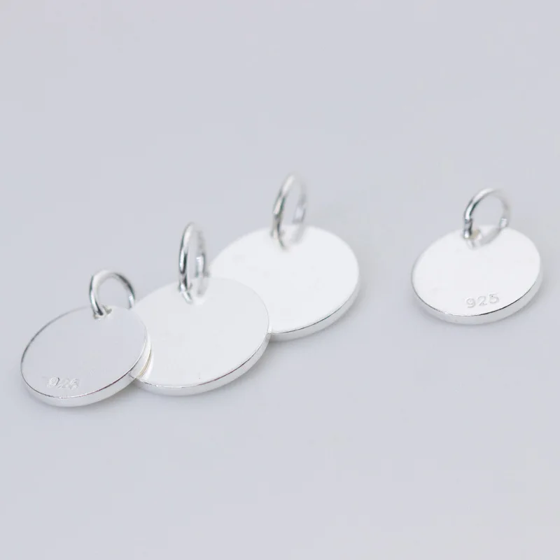 8mm 10mm 12mm 925 Sterling Silver Dainty Blank Coin Disc Round Charms Pendant Engrave Custom Logo