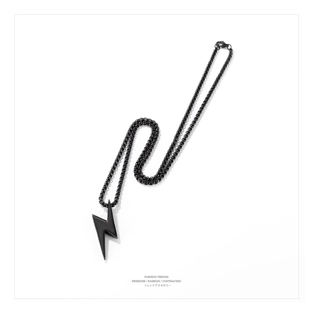 Ins Celebrities Same Style Thunder Lightning Pendant Stainless Steel Necklace Men 6