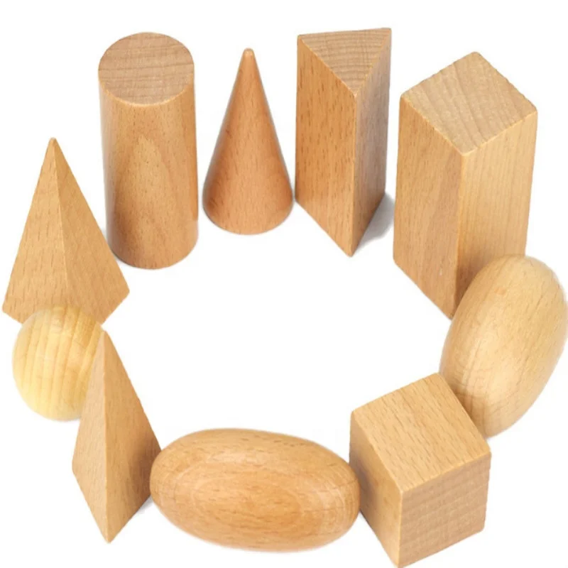 Wooden Geometric Solids 3-D Shapes Montessori Learning Education Math Toys Resources for School Home