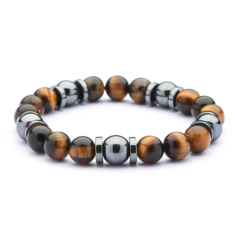 wholesale grade  AB+ natural stone beads natural Gemstone 8mm brown tiger eye stone and hematite men bracelet
