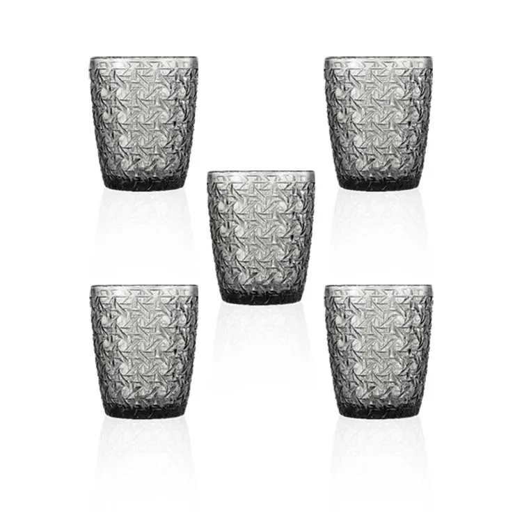 Embossed Palace Style Thickened Smoke Gray 300 ml 10 oz Juice Glass Cup Soda Lime Glass Stemless Drinkware