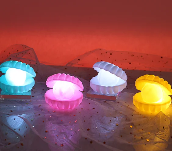 Ceramic Shell Pearl Night Light Streamer Mermaid Fairy Shell Night Lamp for Bedside Home Decoration Xmas Gift