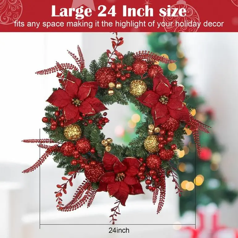 2025 New Arrival Unique Xmas Garlands Gold Balls Artificial Decorated Christmas Wreath Holiday Home Decor