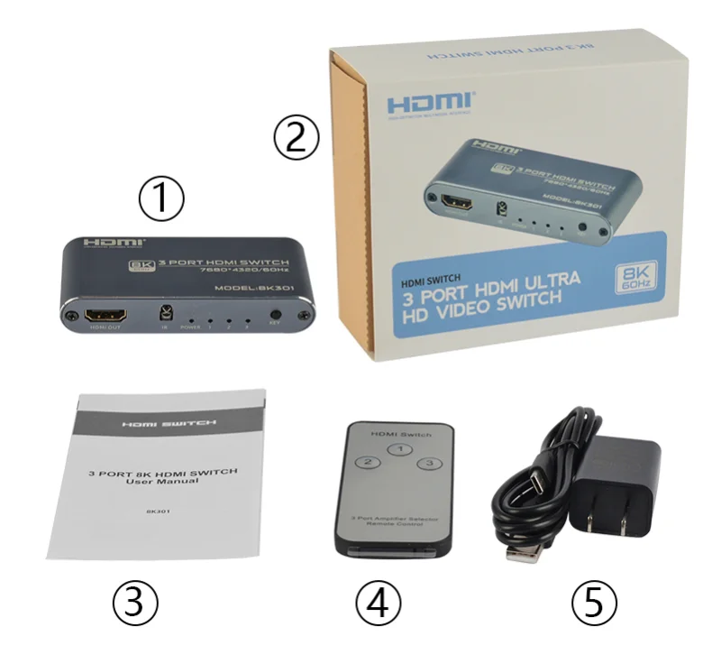 FJ-8K301 Fjgear Exquisite Craftsmanship Support Remote Control 3 In And 1 Out 7680*4320/60Hz 3 Port Switch Hdmi 8K Usb Switch