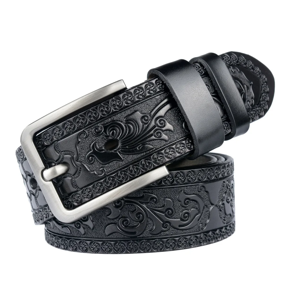 embossed leather belt factory direct sale fashion designer retro engraved western leather belts for man and woman