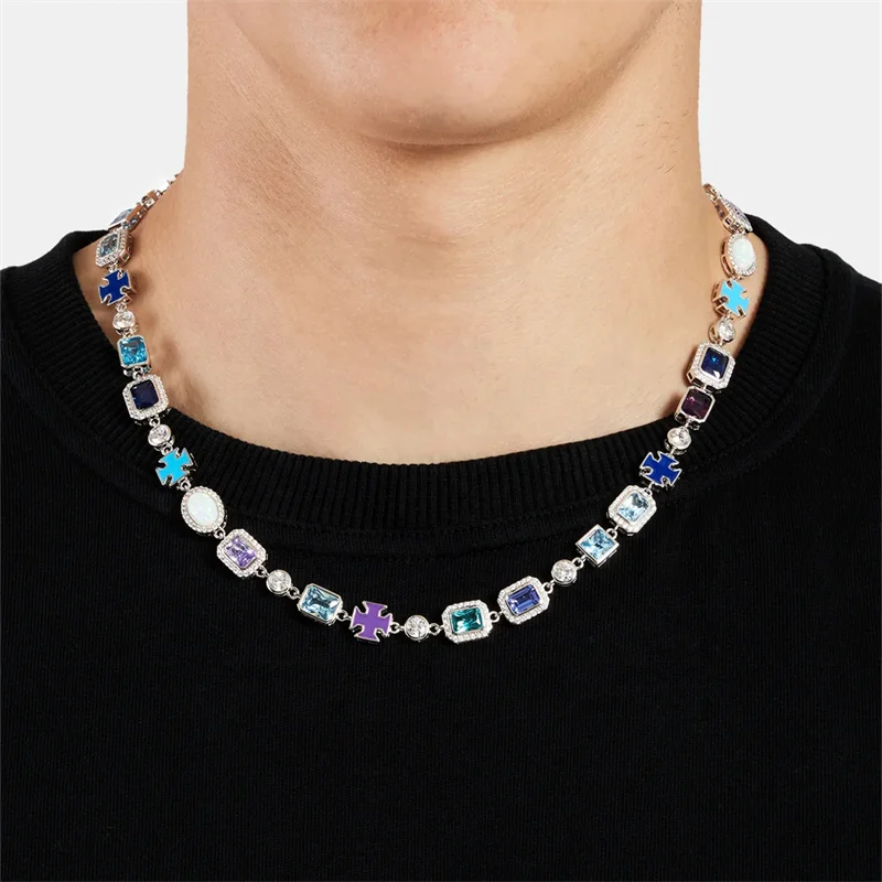 New Arrival  Fashion Jewelry Men Stree Fashion Icd Out 5A Cz Multi Color Gemstone Hip Hop Mutif Necklace