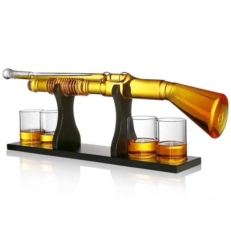 AIHPO Unique Wholesale Bar Accessories Gift Bullet Glasses Whiskey Liquor Vodka Glass Shot Gun Decanter Set with Stones Ice Cube
