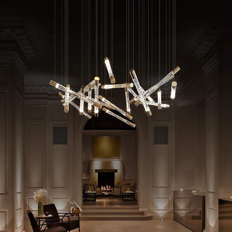 New Design Indoor Decoration Hotel Hall Lobby Custom LED Cylinder Chandelier Pendant Light