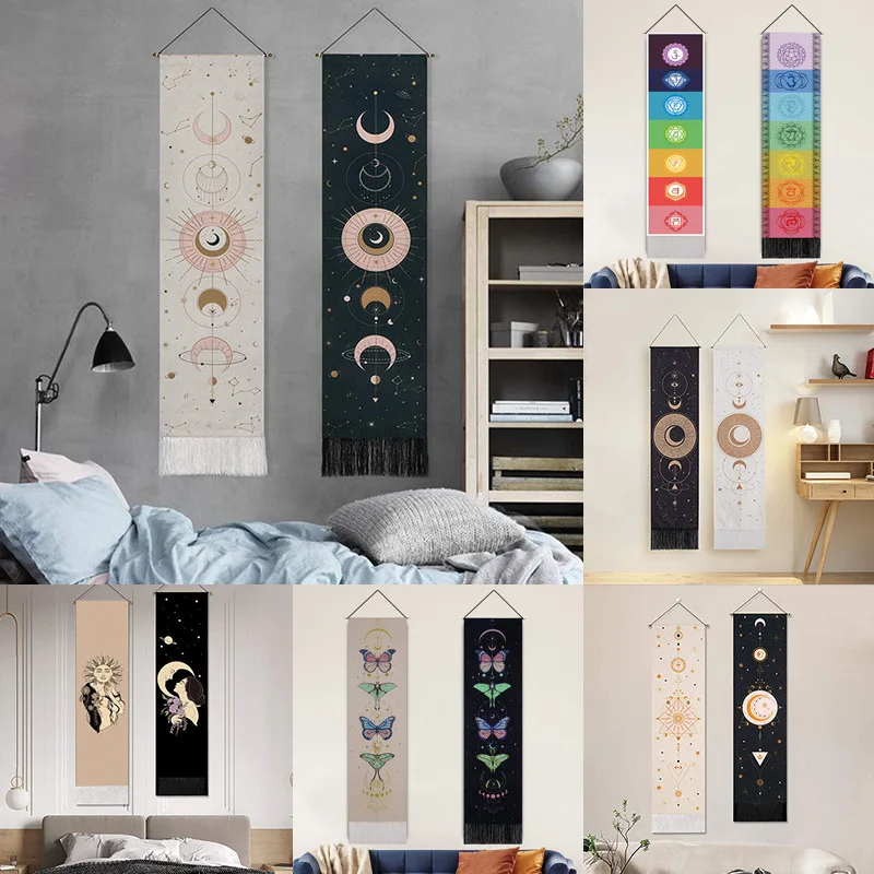 Bohemian Moon Phase Woven Vertical Tapestry Fabric Blanket Jacquard Wall Hanging For Bedroom Aesthetic